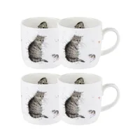 Royal Worcester Wrendale Cat Mug Cat and Mouse Set of 4