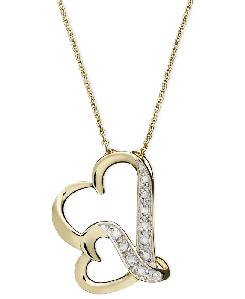 Double Wavy Heart Diamond Pendant Necklace in 18k Gold over Sterling Silver (1/10 ct. t.w.)