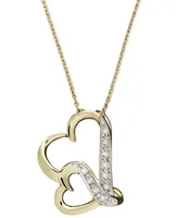 Double Wavy Heart Diamond Pendant Necklace in 18k Gold over Sterling Silver (1/10 ct. t.w.)