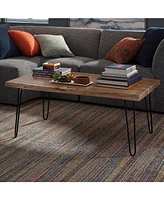 Alaterre Furniture Hairpin Natural Live Edge Wood with Metal 48" Large Coffee Table