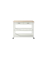 Natural Wood Top Kitchen Cart Island With Optional Stool Storage