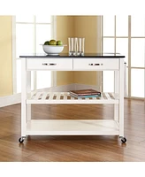 Solid Granite Top Kitchen Cart Island With Optional Stool Storage