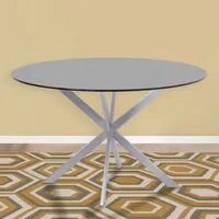 Mystere Round Dining table: In Brushed Stainless Steel With Gray Tempered Glass Top