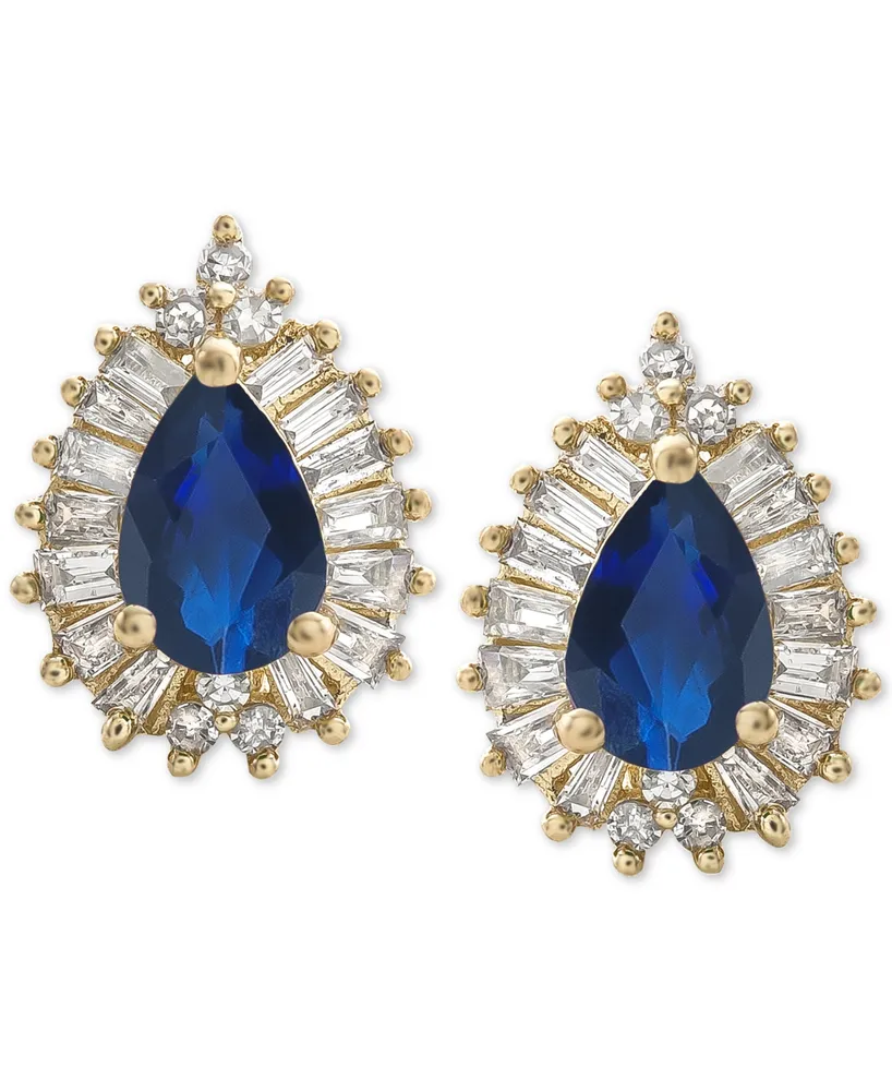 Sapphire (1 ct. t.w.) & Diamond (1/3 ct. t.w.) Stud Earrings in 14k Gold (Also Available in Ruby & Emerald)