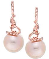 Honora Pink Cultured Ming Pearl (12mm) & Diamond (1/8 ct. t.w.) Drop Earrings in 14k Rose Gold