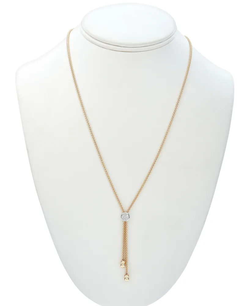 Diamond Two-Tone Lariat Necklace (1/8 ct. t.w.) in 14k Gold-Plated Sterling Silver, 20" + 3" extender