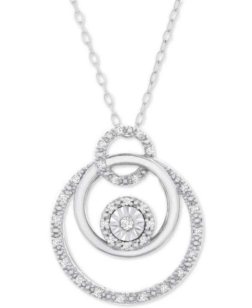 Diamond Triple Circle 18" Pendant Necklace (1/10 ct. t.w.) in Sterling Silver