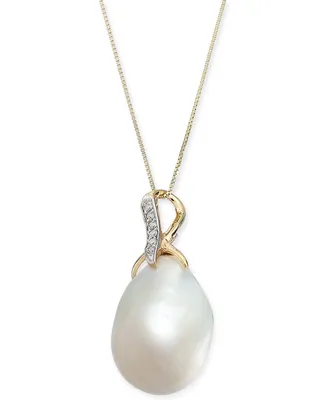 Baroque Cultured Freshwater Pearl (13mm) & Diamond Accent 18" Pendant Necklace in 14k Gold