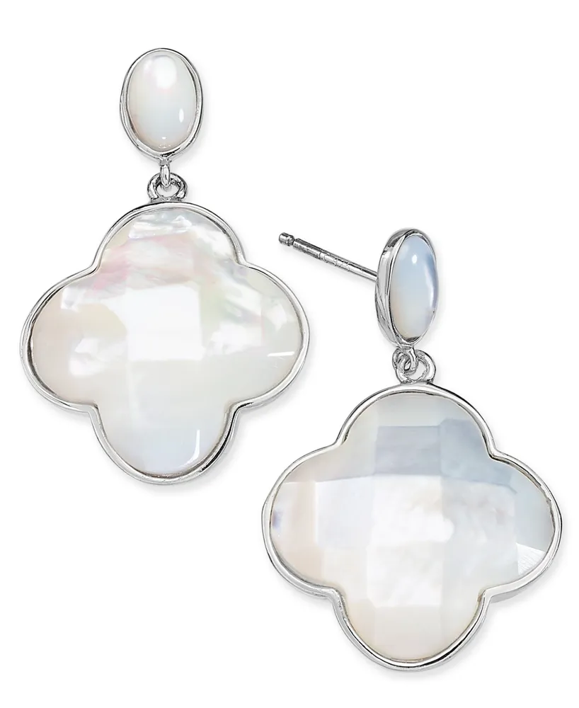 Mother-of-Pearl Clover Drop Earrings in Sterling Silver