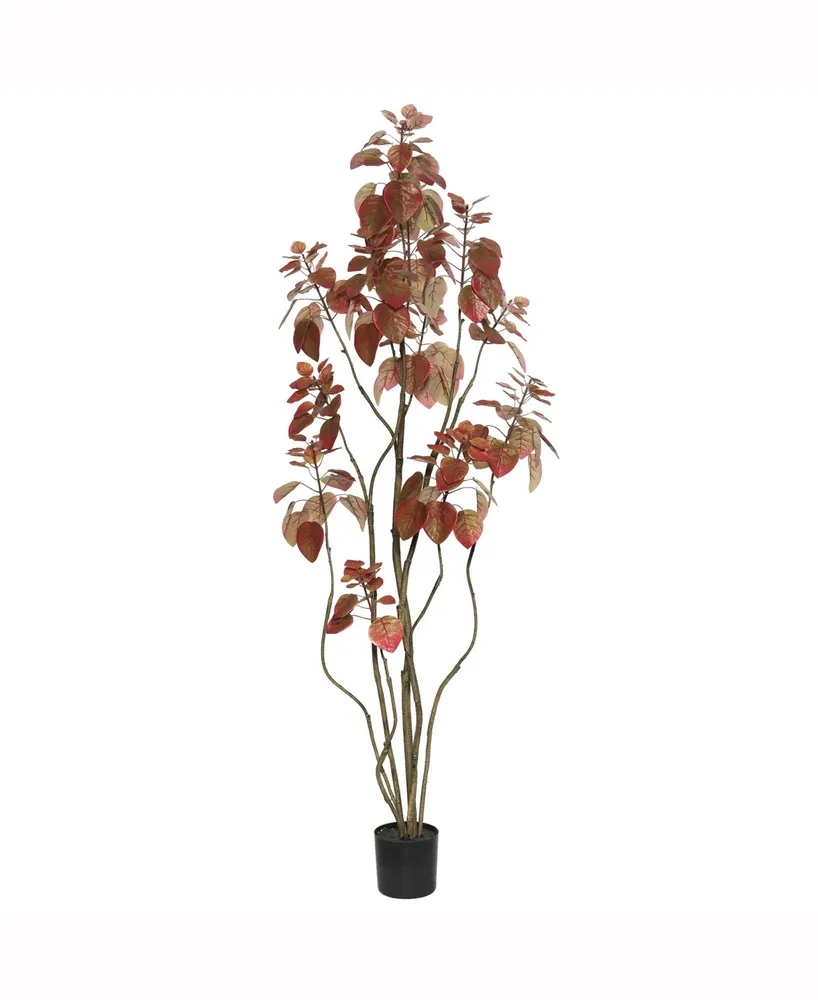 Vickerman 5' Artificial Red Potted Rogot Rurple Tree With 240 Leaves