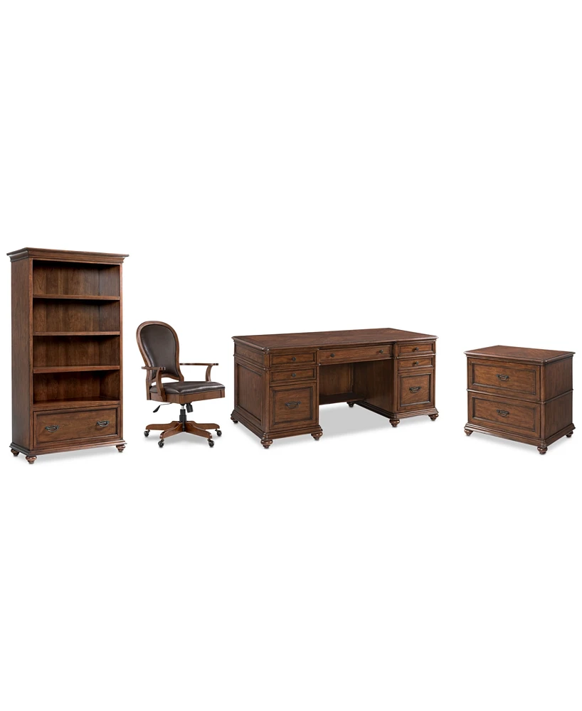 Clinton Hill Cherry Home Office, 4-Pc. Set (Executive Desk, Lateral File Cabinet, Open Bookcase & Leather Desk Chair)