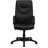 High Back Black Leather Executive Swivel Chair With Arms