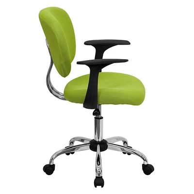 Mid-Back Apple Green Mesh Swivel Task Chair With Chrome Base And Arms