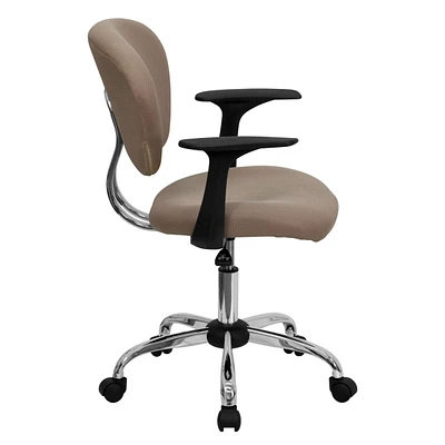 Mid-Back Coffee Brown Mesh Swivel Task Chair With Chrome Base And Arms