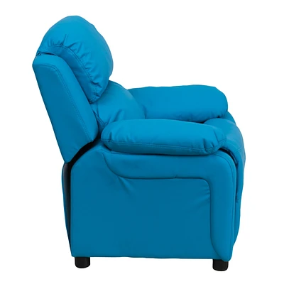 Deluxe Padded Contemporary Turquoise Vinyl Kids Recliner With Storage Arms