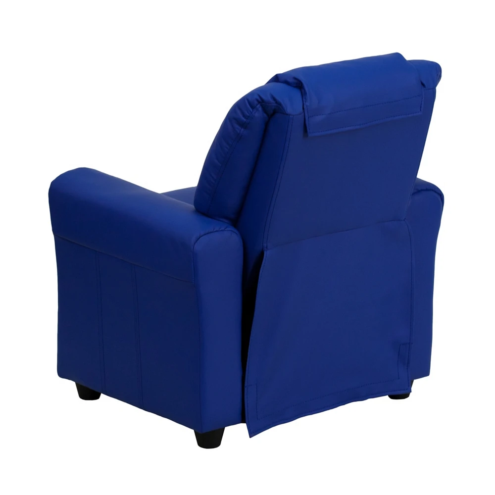Contemporary Vinyl Kids Recliner With Cup Holder And Headrest