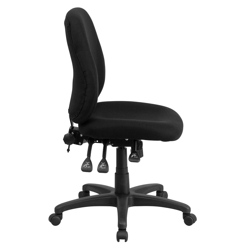 Mid-Back Black Fabric Multifunction Ergonomic Swivel Task Chair