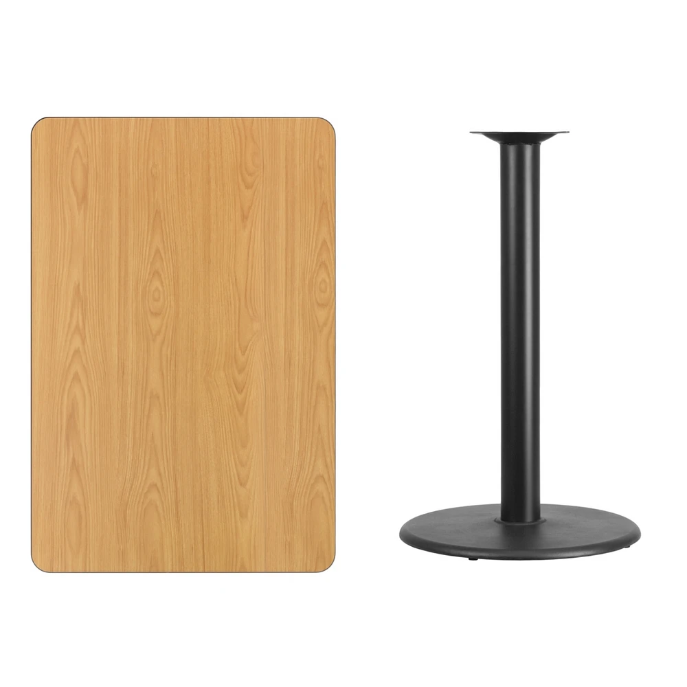 30'' X 45'' Rectangular Natural Laminate Table Top With 24'' Round Bar Height Table Base