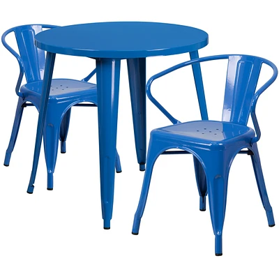 30'' Round Metal Indoor-Outdoor Table Set With Arm Chairs