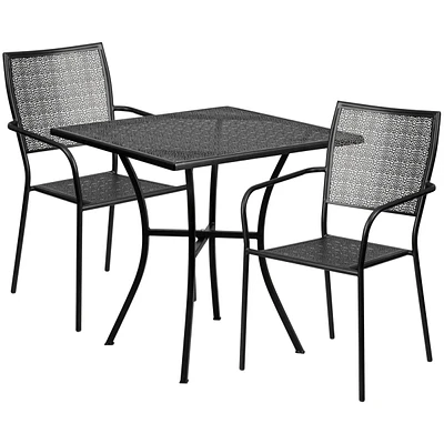 28'' Square Black Indoor-Outdoor Steel Patio Table Set With Square Back Chairs