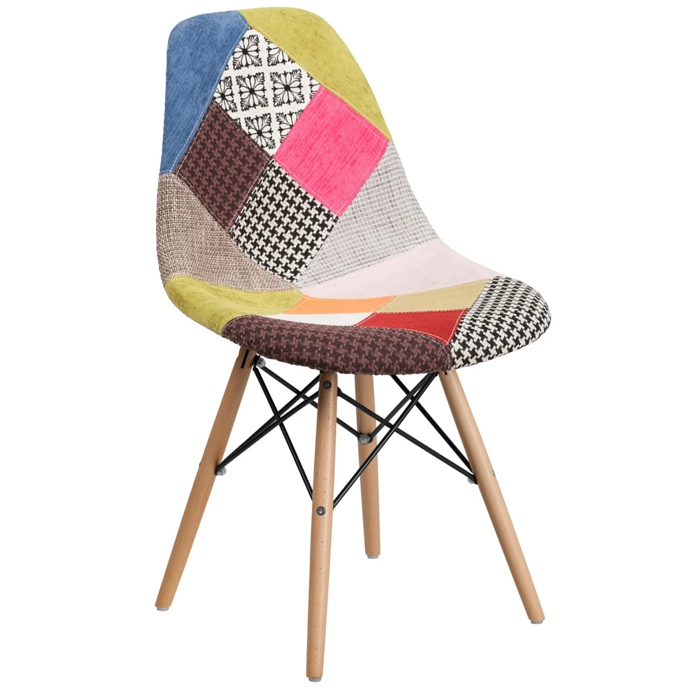 Elon Series Milan Patchwork Fabric Chair With Wood Base