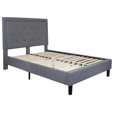Roxbury Full Size Tufted Upholstered Platform Bed In Light Gray Fabric