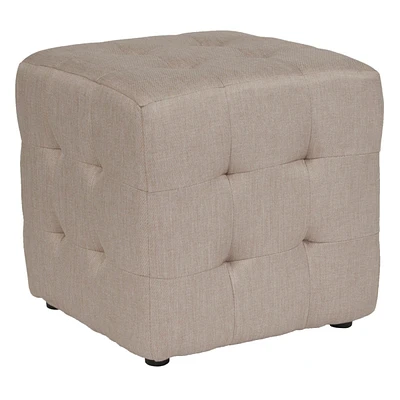Avendale Tufted Upholstered Ottoman Pouf In Beige Fabric