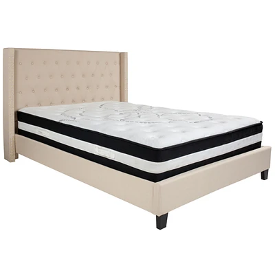 Riverdale Queen Tufted Upholstered Fabric Platform Bed With Pocket Spring Mattress