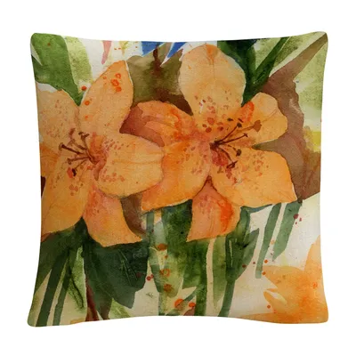 Sheila Golden Tiger Lilies Orange Modern Decorative Pillow, 16" x 16"