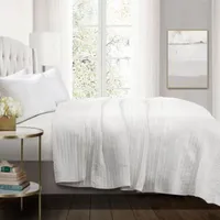 Pom Pom Stripe 3 Piece White Quilt Sets