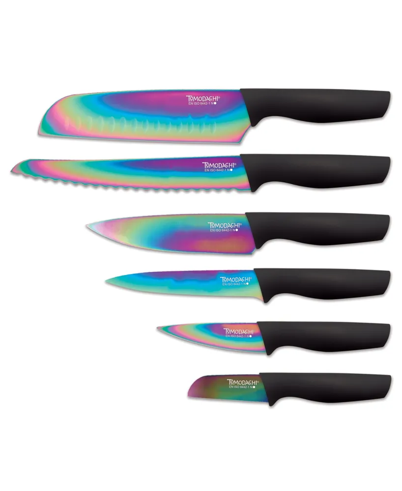 Tomodachi Rainbow Black 12-Pc. Knife Set with Matching Blade Guards, Titanium