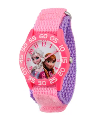 Disney Frozen Elsa & Anna Girls' Pink Plastic Time Teacher Watch