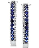 Sapphire (5/8 ct. t.w.) & Diamond (1/8 ct. t.w.) Hoop Earrings in 14k White Gold