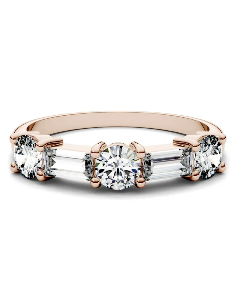 Moissanite Round and Baguette Stackable Ring (1-1/6 ct. tw. Diamond Equivalent) 14k White or Rose Gold