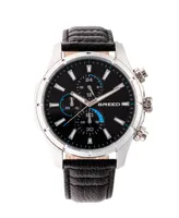 Breed Quartz Lacroix Chronograph Silver And Black Genuine Leather Watches 47mm