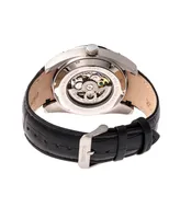 Heritor Automatic Daniels Silver & Black Leather Watches 43mm