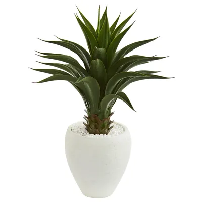 Nearly Natural Agave Artificial Plant in White Planter