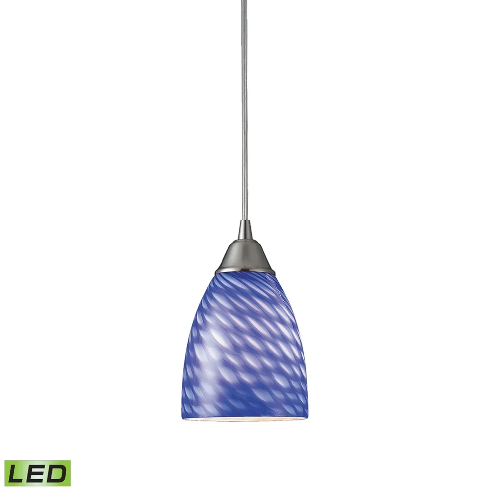 1 Light Pendant in Satin Nickel Sapphire Glass