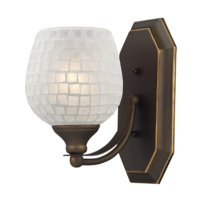 Vanity 1 Light Aged Bronze with White Glass