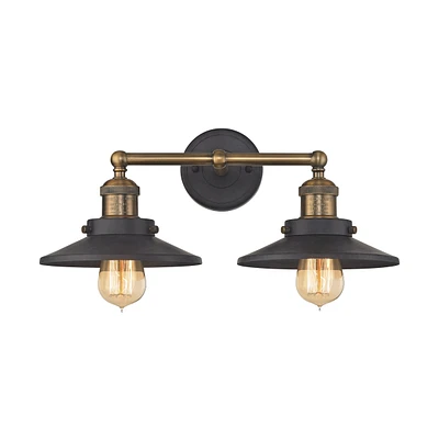 English Pub Light Vanity in Tarnished Graphite and Antique Brass