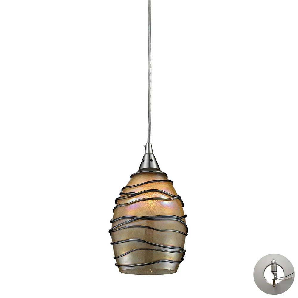 Vines 1 Light Pendant in Satin Nickel and Tan Glass - Includes Adapter Kit