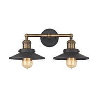 English Pub Light Vanity in Tarnished Graphite and Antique Brass