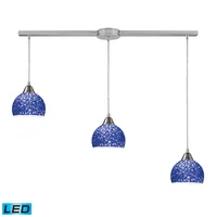 Cira 3-Light Pendant in Satin Nickel and Pebbled Blue Glass