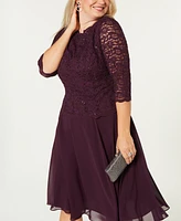 Alex Evenings Plus Sequined Lace A-Line Dress