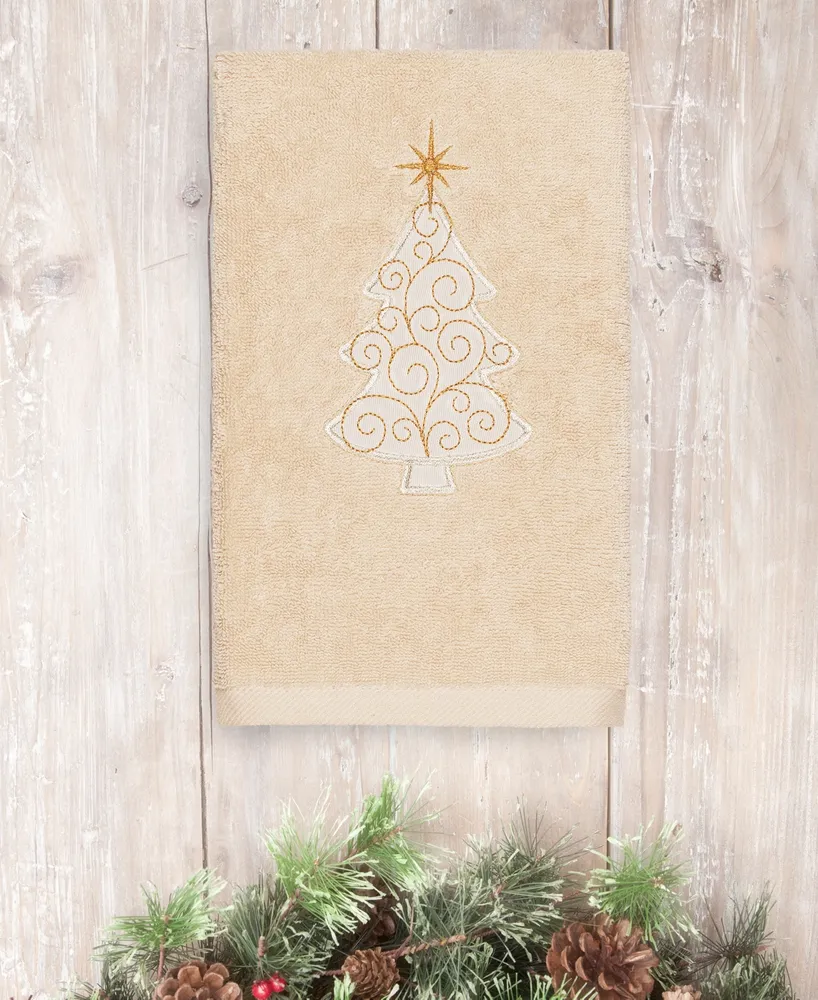 Linum Home Christmas Tree Scroll 100% Turkish Cotton Hand Towel