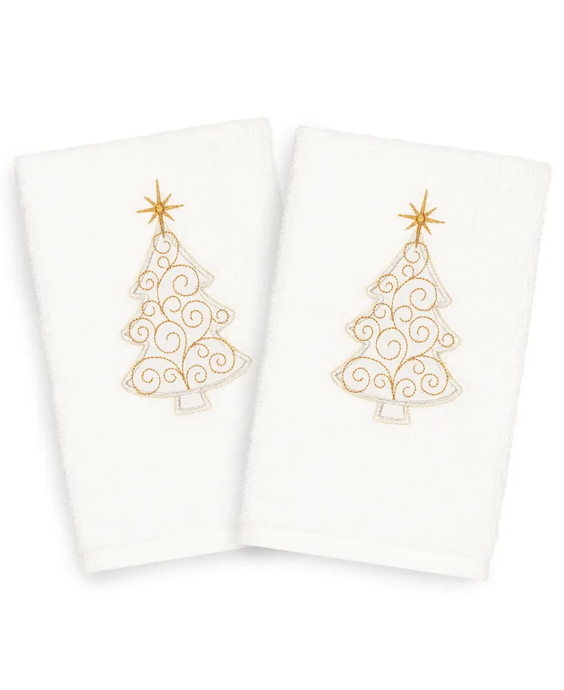 Linum Home Christmas Tree Scroll 100% Turkish Cotton 2-Pc. Hand Towel Set