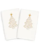 Linum Home Christmas Tree Scroll 100% Turkish Cotton 2-Pc. Hand Towel Set