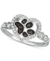 Le Vian Nude & Blackberry Diamond Paw Print Heart Ring (3/8 ct. t.w.) in 14k White Gold