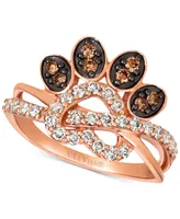 Le Vian Heart & Paw Print Nude & Chocolate Diamond Ring (5/8 ct. t.w.) in 14k Rose Gold