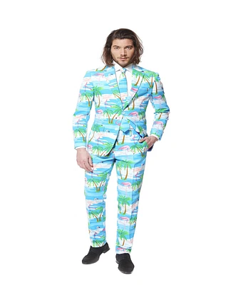 OppoSuits Men's Flamingo Print Costume - Slim Fit Includes Matching Blazer Jacket Pants & Tie Tropical Party Costumes